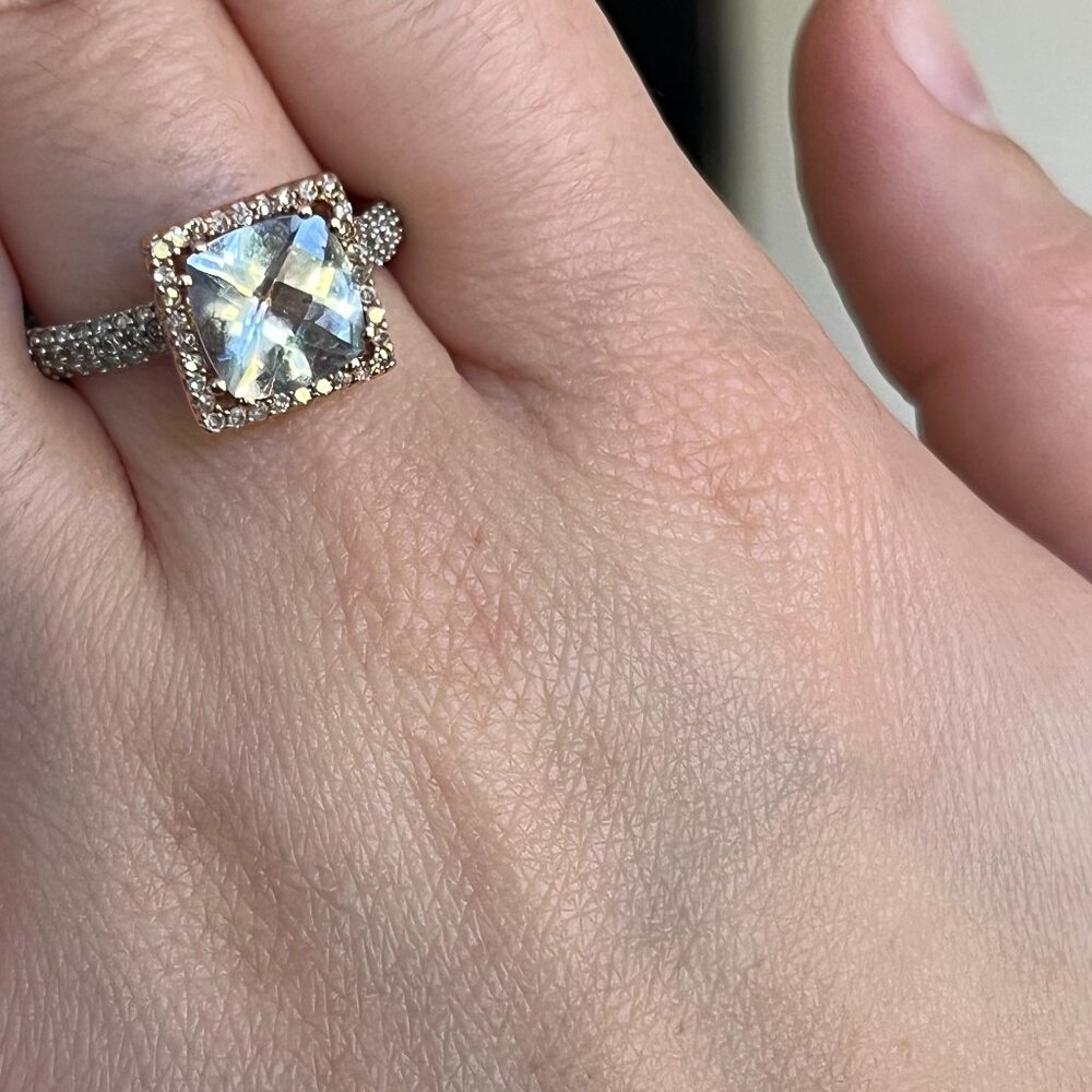 14K White & Rose Gold Ring with Quartz stone and pave diamonds - Picture 2 of 9